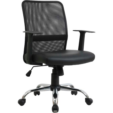 GLOBAL INDUSTRIAL Mesh Back Leather Task Chair With Mid Back & Fixed Arms, Synthetic Leather, Black 695723